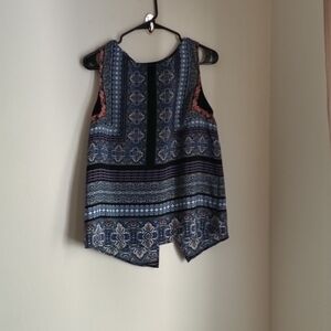 Renee C. Blouse Women Medium Blue and White Top Academia Versatile Office Party